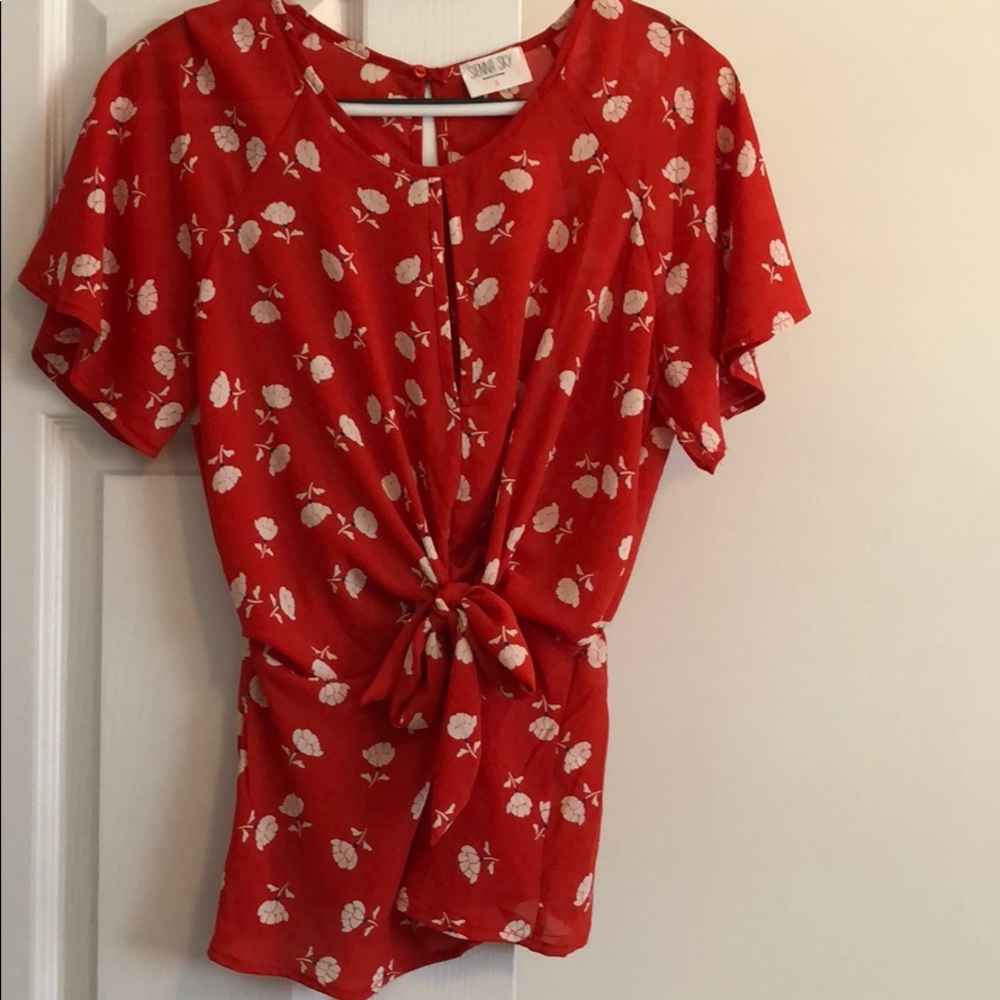Sienna Sky Red Tie-Front Blouse